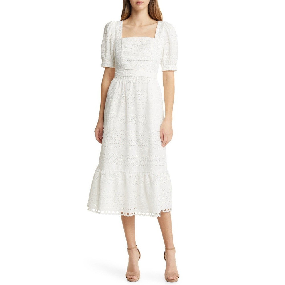 Rachel Parcell Lace Overlay Cotton Midi Dress Women's M Cottagecore Bridal